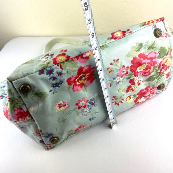 ~ Rare Cath Kidston XL Bag Tote Floral Coated Blue Handles Snap Zip Lined Pocket - Picture 7 of 16